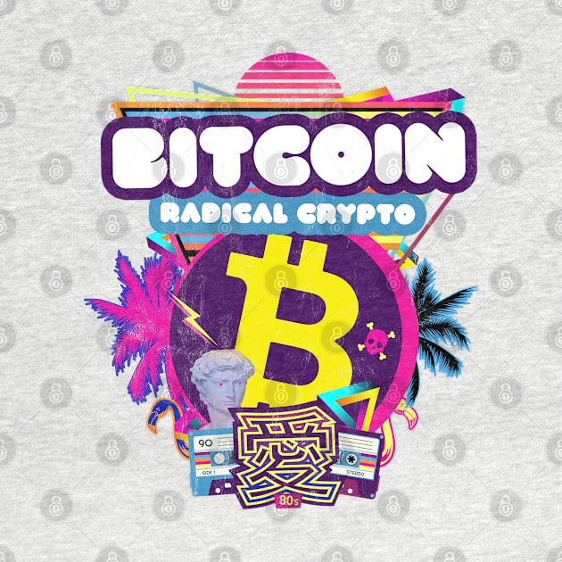 Bitcoin Crypto Radical Currency 80s Purple Pink Retro Funny by MapYourWorld